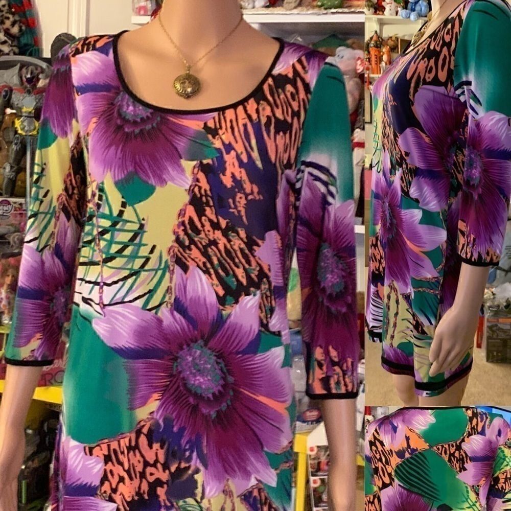 TBAGS LA Dress 3/4 Sleeve Floral Mini Med. EUC